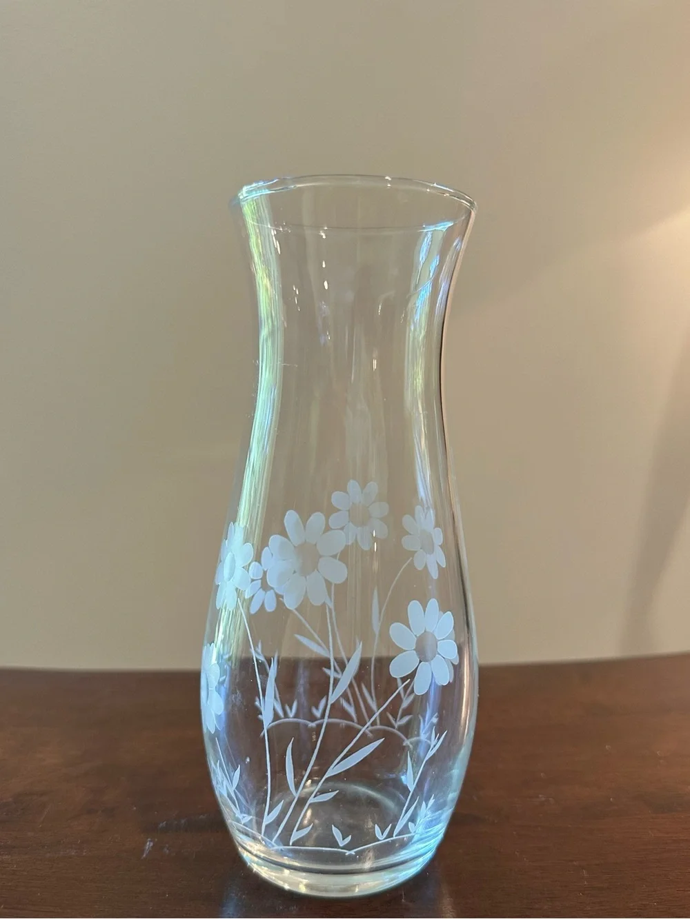 Small glass vase • etched flowers • vintage